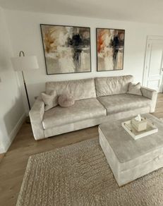 Beautiful Custom Ivory 5-Seater Sofa + Storage Tab
