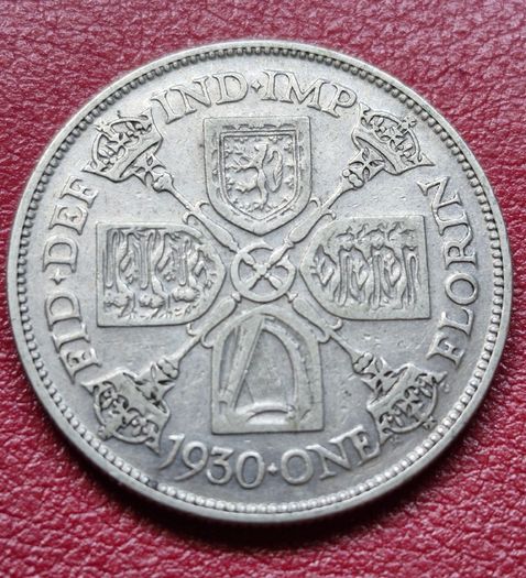 1930 United Kingdom  1 Florin - George V 3rd issue Silver coin
