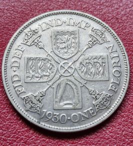 1930 United Kingdom  1 Florin - George V 3rd issue Silver coin