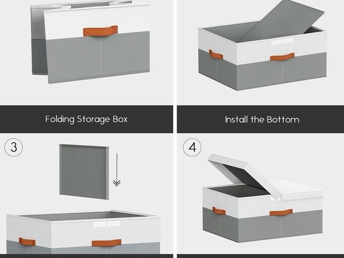 2 Large Foldable Storage Boxes with Divider - grey and white