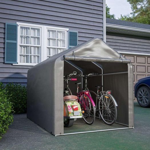Garden Storage Tent Waterproof Anti UV Steel Frame PE Cover Grey 2.2 x 1.6M