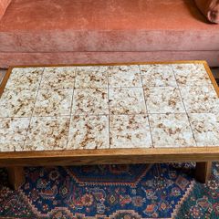 Mid-Century Oak and Ceramic Coffee Table