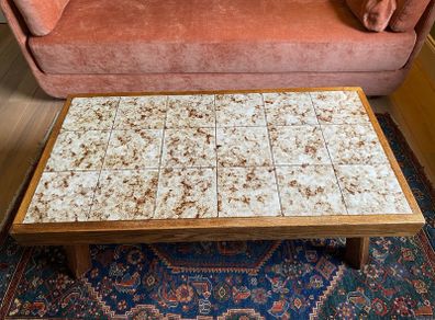 Mid-Century Oak and Ceramic Coffee Table