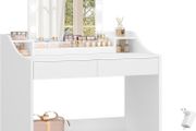 90cm Dressing Table with LED Lighting, Adjustable Brightness, Dressing Table with Mirror, with 2 Drawers and 2 Open Compartments, Modern, White