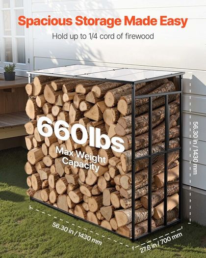 Outdoor Firewood Rack with Roof 143cm