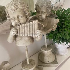 Shabbychic Set of 2 Beautiful Cherubs on stands not perfect but add to the ShabbyChic Romantic Charm