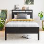Single Bed Frame with Wooden Storage Headboard,Heavy Image 3