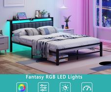 5ft Upholstered Bed Frame Kingsize with Charging Station and LED Lights