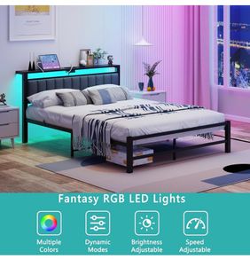 5ft Upholstered Bed Frame Kingsize with Charging Station and LED Lights