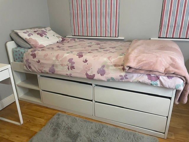 Ikea SLAKT Single white bed with storage