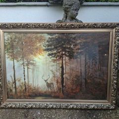 Stunning large Art print of the "Quiet Forest" by British landscape painter Gerald Coulson in a lovely Ornate Gold Gilt frame