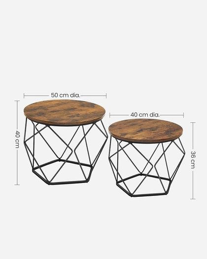 FREE P&P Coffee Tables, Set of 2 Side Tables, Robust Steel Frame, for Living Room, Bedroom, Rustic Brown and Black
