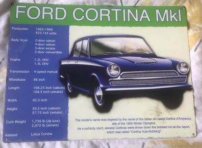 Ford Cortina MK1. 1962-1967 metal wall sign over 35 year old