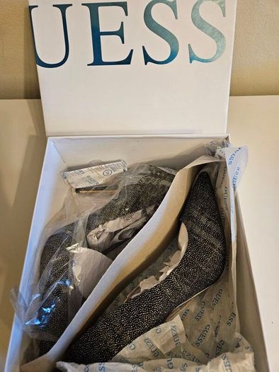 GUESS STILETTOS MULTI high heel sparkly silver shoes RRP 145e UK 6 new & boxed bank holiday sale