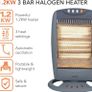 NEW SALE | 3 Bar Halogen Heater with Carry Handle, Safety Tip-Over Switch, 1200W, Grey Image 2
