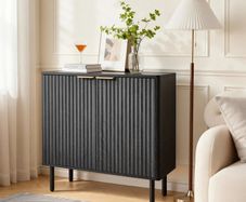 Coffee Bar Cabinet, Mid Century Fluted Coffee Bar Table with 2-Tier Storage, Buffet Stand Cabinet with Barn Door