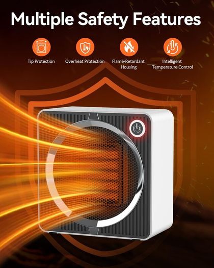 500W Portable Ceramic Electric Heater, Fast Heating in 2s with PTC Technology, Energy Saving Mini Space Heater with Overheat/Tip-Over Protection, Silent Desk Heater for Home Office