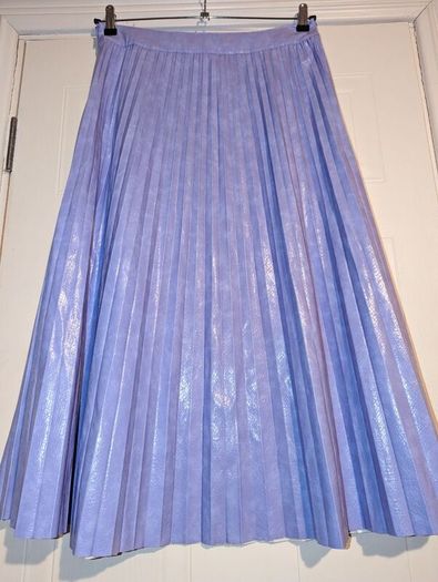 purple/lilac faux leather pleated midi skirt from River Island