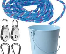 Treehouse Accessories for Kids ,Pulley with Bucket Cable, Kids Playhouse Accessories, Outdoor Pulley for Kids, Pirate Ship Accessories Outdoor, Treehouse Accessories Pulley Bucket (Blue)