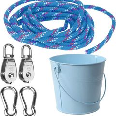 Treehouse Accessories for Kids ,Pulley with Bucket Cable, Kids Playhouse Accessories, Outdoor Pulley for Kids, Pirate Ship Accessories Outdoor, Treehouse Accessories Pulley Bucket (Blue)