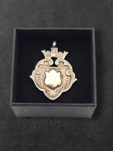 Antique 925 Sterling Silver Heraldic Fob Pendant, Rose Gold Detail Shield, Chester 1920