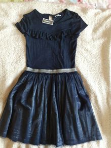 NEW navy ruffle dress (11-12)