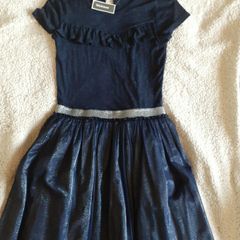 NEW navy ruffle dress (11-12)