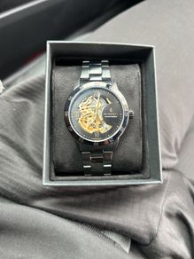 Dante II | Black Skeleton Watch with Gold-tone Movement