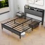King Size Bed Frame with Storage and Headboard Shelf, Upholstered Bed Frame King Size with Metal Slats Enhanced Support, No Box Spring Needed, Gray Kingsize Bed Frames Image 5