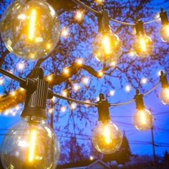 LED String Lights Mains Powered 7.6M/25 FT G40 Globe Garden Patio String Festoon Lights with 12+1 Shatterproof Waterproof LED Plastic Bulbs for Garden Patio Pergola Bar Yard Wedding Party