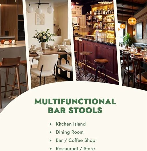 Height Bar Stools Set of 2, 24 Inch Seat Height Barstools for Dining Room, Fabric Upholstered Bar Chair for Kitchen Island, Linen Counter Stools with Metal Legs, Beige