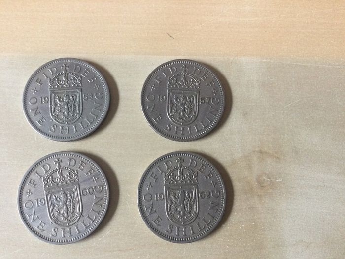British one shilling coins from 1950s and 60s, 2 euro each