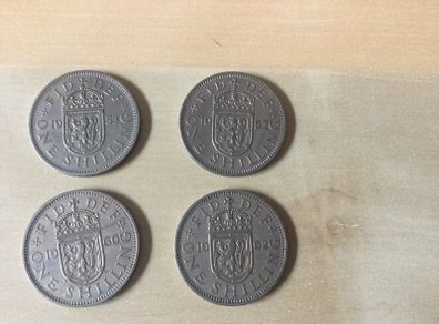 British one shilling coins from 1950s and 60s, 2 euro each