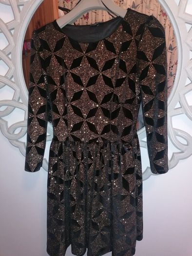 Black velvet gold glitter dress
