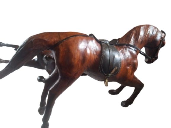 Vintage 1950s/60s Carved Wood wrapped in leather horses