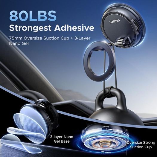 Magsafe Car Mount, 22xN55 and 80 LBS 2500gf Vacuum Magnetic Phone Holder with Adhesive Suction Cup, 360 Rotatable Car Phone Holder Compatible with iPhone 17 Pro Max Air 16 15 14 13 12