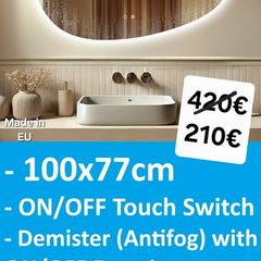 LED Bathroom Mirror Dual LED Antifog Demister Bright Light Backlit ON/OFF Touch Switch