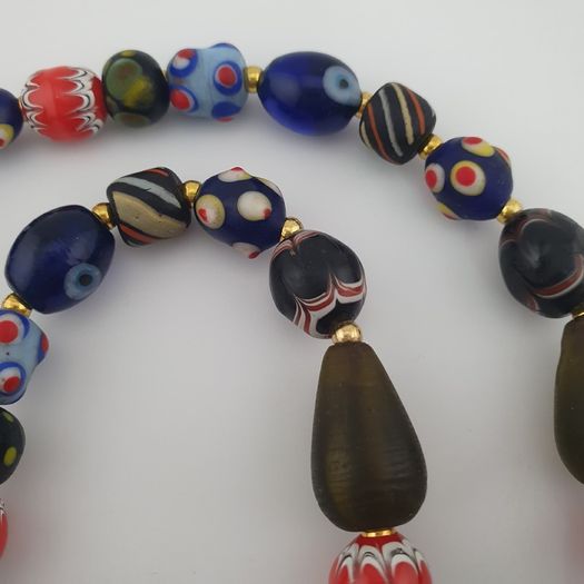 Antique Venetian Style Mix Glass & Old Face Glass Pendant Necklace