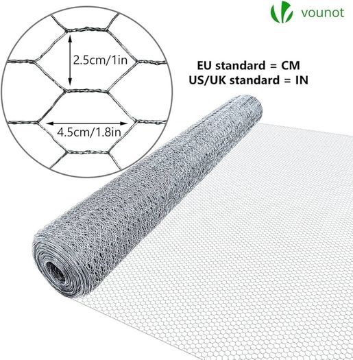 Chicken Wire Mesh Roll, Galvanized Hexagonal Wire Mesh Fencing, Wire Poultry Netting, 1m x 50m, Hole Size: 25mm, Silver