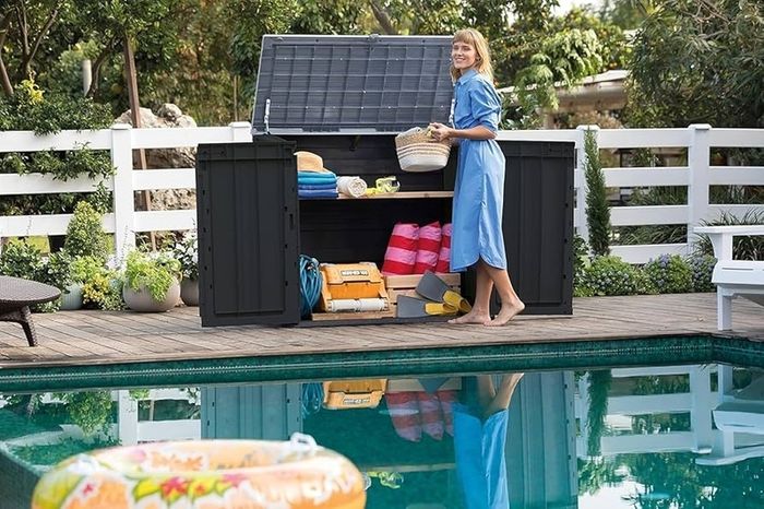 Store it Out Nova Outdoor Garden Storage Shed, 32 x 71.5 x 113.5 cm, Dark Grey with Light Grey Lid