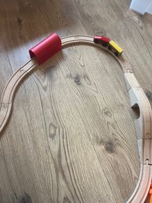 Wooden train track with small magnetic train