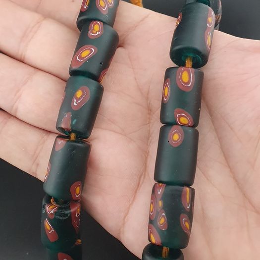 Vintage Cylinder Shape Gabri Style Eyes Glass Beads Necklace Strand