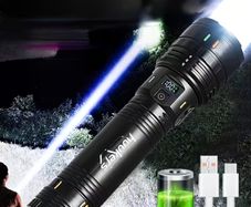 Super Bright LED Retractable Strong Light Flashlight, Outdoor Mountaineering Super Bright with Shoulder Strap Flashlight, with Digital Power Display,