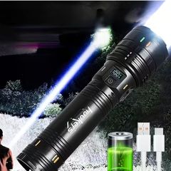 Super Bright LED Retractable Strong Light Flashlight, Outdoor Mountaineering Super Bright with Shoulder Strap Flashlight, with Digital Power Display,