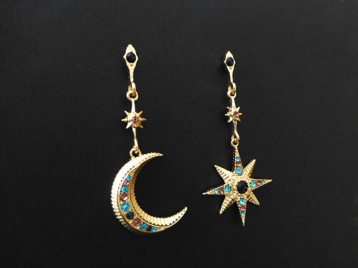 Star Starburst Moon Drop Dangle Earrings