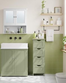 New Bathroom Floor Storage Cabinet (Laurel Green) FREE P&P