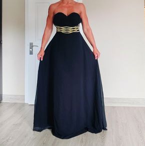 Brand new Black Formal Evening Gown with gold details, size M