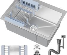 Stainless Steel kitche Sink,50 x 43cm,Inset Kitchen Sink,with Waste Kit,Drain Pipe,Pull-Out Drainer Basket,Suitable for Bathroom,Caravan Travelling