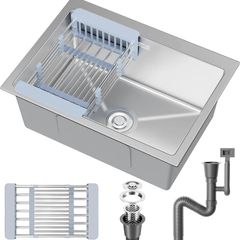 Stainless Steel kitche Sink,50 x 43cm,Inset Kitchen Sink,with Waste Kit,Drain Pipe,Pull-Out Drainer Basket,Suitable for Bathroom,Caravan Travelling