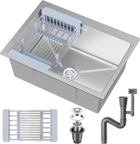 Stainless Steel kitche Sink,50 x 43cm,Inset Kitchen Sink,with Waste Kit,Drain Pipe,Pull-Out Drainer Basket,Suitable for Bathroom,Caravan Travelling